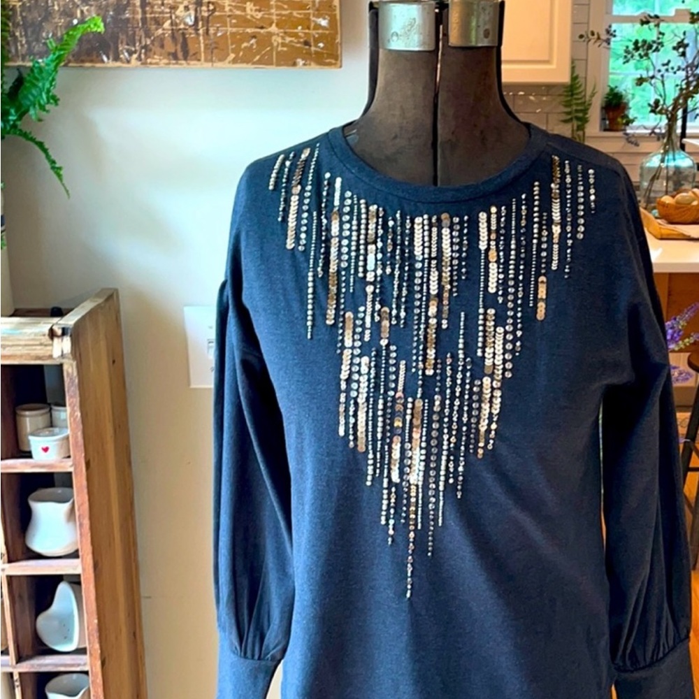 New Anthropologie sequined Charcoal Gray top